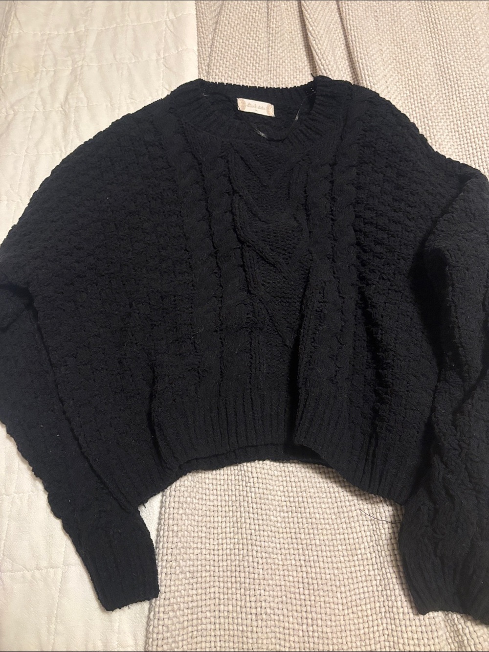 Altar'd State Black Textured Cable Crew Sweater